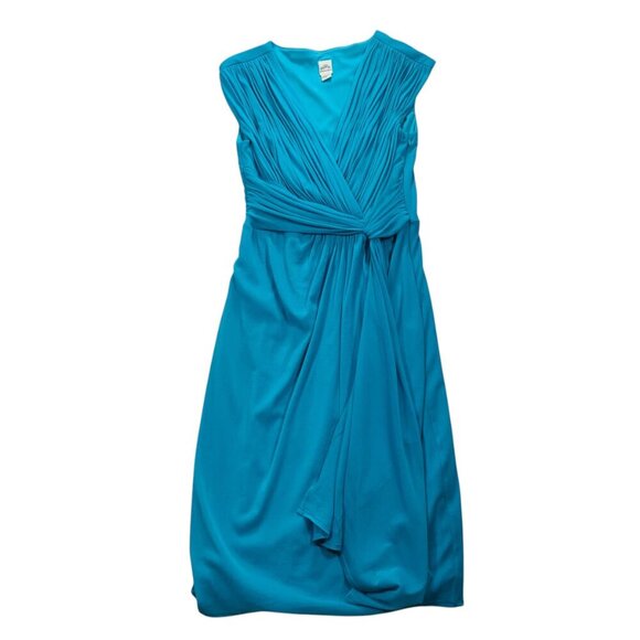 Turquoise sleeveless V-neck ruched dress size 8 - Picture 10 of 14